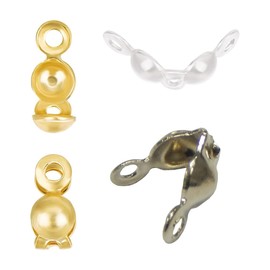 Knot Covers Crimp Calotts Set 300 Pieces Threading Beads Caps 3-Colour Folding Bead Tips for Knots and Jewellery Making