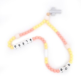 Cross Silicone Rosary - Baptism Party Supplies,God Bless Silicone Beads Baptism Gift,Catholic First Cross Silicone Rosary,Christian Communion Chewy Rosary (Yellow God Bless)