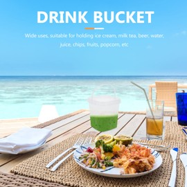 10Pcs Clear Buckets with Lids, Plastic Ice Cream Buckets with Handles, Square Reusable Food Storage Containers for Drinks Rum, Parties Use