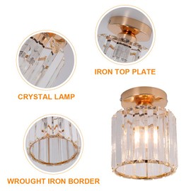 Vinilky Modern Crystal Chandelier Ceiling Light, Flush Lighting Fixture Ceiling Lamp for Kitchen, Living Room, Bedroom,Hallway