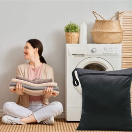 3 Pcs Washable Travel Laundry Bags,Large Waterproof Wet Dry Bag with Handle Water Resistant Dut Clothes Organizer Bag Washing Travel Accessories for Gym Clothes Laundry Wet Clothes Swimming Yoga,Black