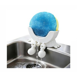 Funny Hanging Sponge Holder with Drainage, Funny Sponge Holder for Sink, Toolless, Kitchen Organiser (White)