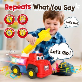 Interactive Talking Fire Truck Toy for Toddlers 1-3, Musical Toy with Realistic Sirens & Sounds & Lights, Recording Repeating Learning Toy, Car Toddler Toys for 2 Year Old Boy Girl Birthday Gifts
