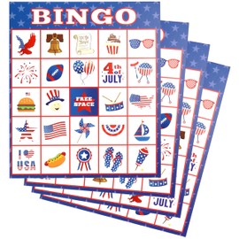 Iconikal 32 Player Bingo Game Set, Patriotic 4th of July Games with Extra Pinning Game