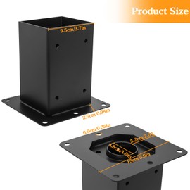 4x4 Post Base 4 Pcs, (Inner Size 3.6x3.6) Railing Post Brackets, Heavy Duty Black Powder-Coated Steel Post Bracket Fit, Wood Fence Post Anchor, Decking Post Base for Deck Porch Railing Support Trim