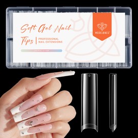 modelones Long Square Nail Tips, 2XXL Straight No C Curve Half Cover Soft Gel Tips Pre-shaped Acrylic Fake Nails False Clear Press on Extension Gel Kit Manicure DIY at Home 216PCS 12Sizes