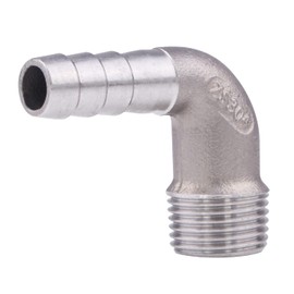 DERNORD 3/8" Hose Barb x 3/8" Male NPT Stainless Steel 90 Degree Elbow- Home Brew Pipe Fitting