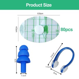 80 Pieces Waterproof Ear Patches, Waterproof Ear Stickers for Children, Disposable Ear Waterproof Stickers, Ear Protection, Waterproof, Transparent, Disposable, Nose Clip Swimming with Ear Plugs
