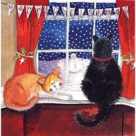 Alex Clark Christmas Window Charity Christmas Card Pack (Pack of 5 Cards) Cat Image