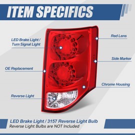Auto Dynasty Rear Tail Lights Assembly Compatible with 2011-2020 Dodge Grand Caravan, Driver and Passenger Side Brake Lamps with Reverse and LED Turn Signal Light, Red Lens