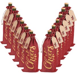 FOIMAS 12pcs Christmas Burlap Wine Gift Bags, Resuable Linen Wine Bottle Bags with Drawstring and 24 Snowflake Tags Perfect for Christmas Housewarming Storage