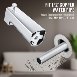 Enhon 7 Inch Slip on Tub Spout with Diverter, Compatible with Moen 3839/Moen 3853, Bathtub Diverter Spout Fits 1/2" Copper Water Tube(5/8" Diameter), 5/32" Hex Wrench(Chrome,Square)