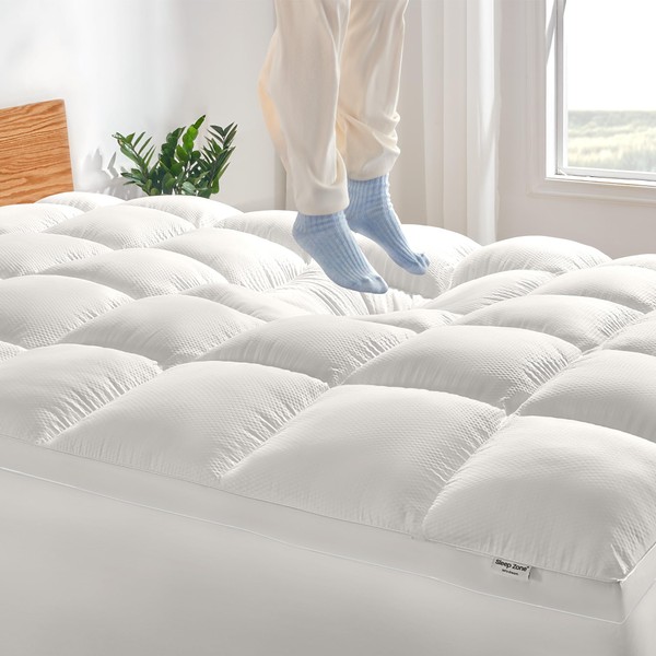 SLEEP ZONE Mattress Topper Twin XL Size, Extra Thick Fitted