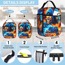 Boys Lunch Box for School Insulated Lunch Bag for Boys Girls Cool Skull Game Reusable LunchBag for School Work Office Picnic Hiking Beach Portable Lunchbox with Adjustable Strap For boys 8-12 teenager