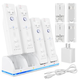 KEKUCULL Remote Controller Charger Station for Wii/Wii U with 4 Pack 2800mAh Rechargeable Battery Pack, Charging Dock Station for Wii Controller, Remotes are not Included