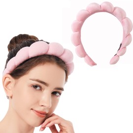 Makeup Headband for Women,Mimi and Co Spa Headband Skincare Headband,Sponge & Terry Towel Cloth Fabric Headband for Skincare,Makeup Removal, Shower, Skincare. (Pink)