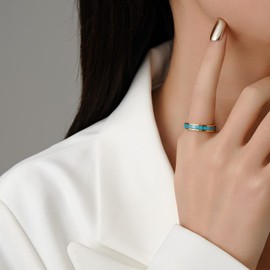 VQYSKO 4MM Stacking Turquoise Ring for Woman,14K Gold Stainless Steel Blue Bohemian Engagement Wedding Band for Man,Size 5 to11, 6, Stainless Steel, stainless steel