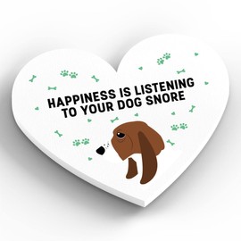 Global Designs Bassett Hound Happiness Is Your Dog Snoring Katie Pearson Artworks Heart Shaped Wooden Magnet
