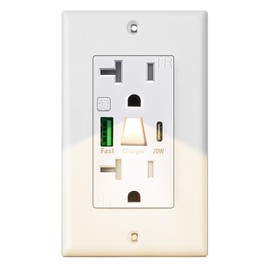 PD USB Outlet with Light,20W Power Delivery USB Receptacle with Night Light, 20A Tamper-Resistant Wall Outlet, Fast Charging Type A & USB-C Charger for Smartphones, Laptops, Tablets (1, White)