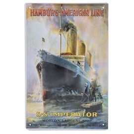 Maritime Retro Tin Sign, S. S. Emperor, Hamburg American Line - High-Quality Embossed Wall Decoration, Decorative Sign, 30 x 20 cm