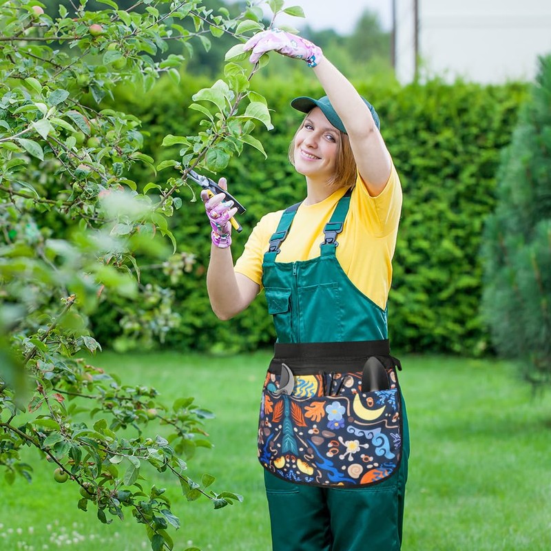 Alaoo Short Gardener Apron, Front Tie Apron with 5 Pockets,