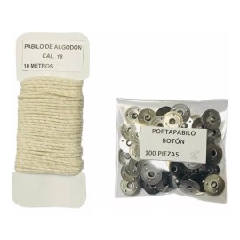 La Brujita Wax Pabilo Cal. 18 Algodón. 10 Metros Más 100 Portapabilos