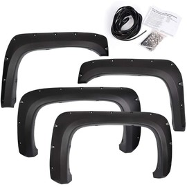 Gplus New 4Pcs Set Textured Black Compatible for Chevy Silverado 1500 2500HD/3500HD 2007-2013 Tire Cover Pocket Rivet Style Fender Flares Kit (Do Not Fit Stepside Bed/Dually Models/Factory Mud Flaps)