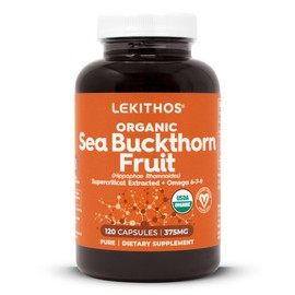 Lekithos Organic Sea Buckthorn Fruit Supplement, 120 Capsules, 375mg, USDA Organic, Supercritical Extracted with Omega 6-7-9