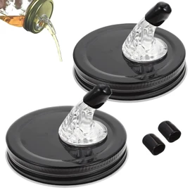 Mason Jar Pour Spouts,Free Flow Pouring Dispenser for Moonshine Whisky Pouring Lids,fit 2.75 Inch Regular Mouth Mason Jar,Dust Proof Cover,No Flap,Black QurHapzy(2Pack)