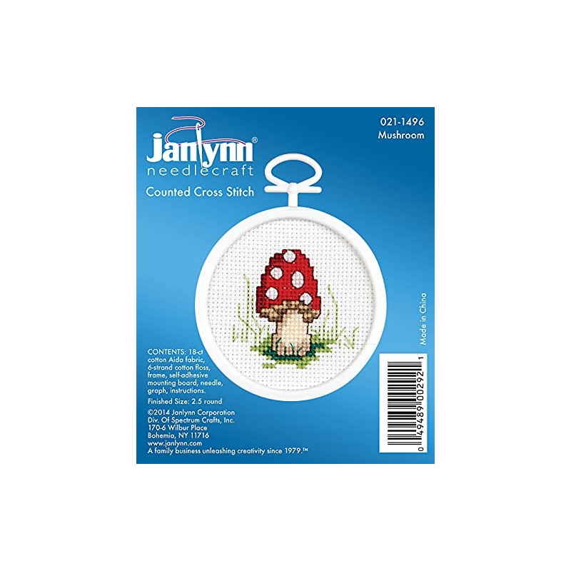 Tobin Janlynn Mini Cross Stitch Kit 2.5" Round-Mushroom (18 Count)