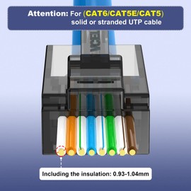 VCE Conectores CAT6 que pasan a través de la certificación UL, paquete de 50 unidades, enchufe modular RJ45 de 50 u", extremos Ethernet 8P8C chapados en oro para cable de red UTP sólido o trenzado, color negro