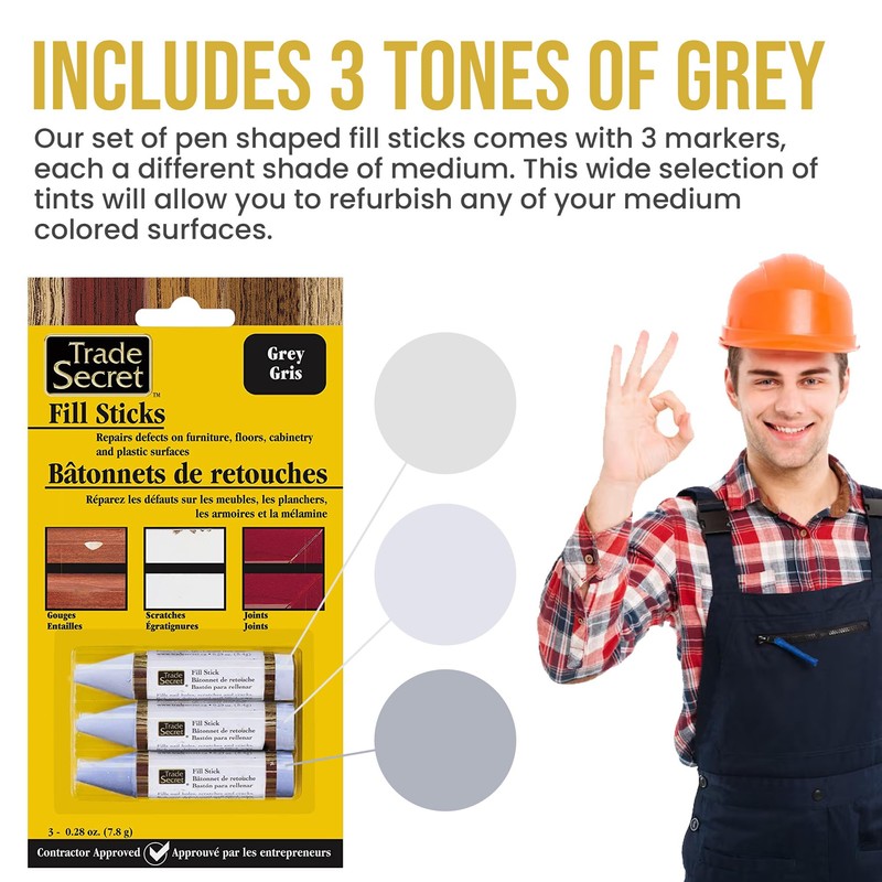 Wood Scratch Repair Fill Stick for Grey (Set of 3),