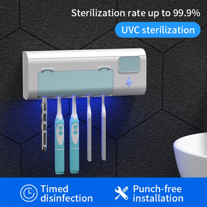 UV Toothbrush Sanitizer Toothbrush Holder Wall Mounted with Sterilizer and