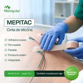 Mepitac 2 cm x 3 m Cinta De Silicona Para Cicatrices Tecnología Safetac® Cinta Adhesiva Suave Reposicionable Permeable y Flexible Caja con 1 Pieza