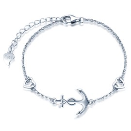 INFINIONLY Women's / Girls' Necklace Bracelets and Earrings, 925 Silver Jewellery Sets, Anchor Necklace Bracelet Earrings, Pendant Bracelets Earrings with Anchor and Infinity Symbol, Silver, Sterling