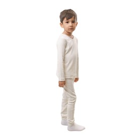 Unisex Toddler Cotton Base Layer Set – All-Season Thermal Long Sleeve Top and Pants – Soft & Breathable Outfit for Boys & Girls Beige