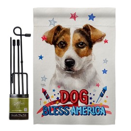 Breeze Decor Patriotic Russell Terrier Garden Flag Set with Stand Animals Dog Puppy Spoiled Paw Canine Fur Pet Nature Farm Animal Creature Small Gift Yard House Banner Made in USA 13 X 18.5