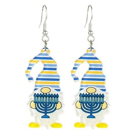 Hanukkah Acrylic Earrings Menorah Dreidel Star Drop Dangle Earrings for Women-Gnomes