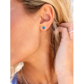 December Birthstone Stud Earrings Blue Topaz Earrings 925 Sterling Silver 5mm Round Simulated December Birthstone Cat Ear Gemstone Stud Earrings Hypoallergenic 925 Sterling Silver Earrings for Sensitive Ears