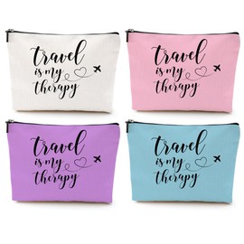 4 pcs Funny Travel Gifts for Women Makeup Bag Travel Essentials Cosmetic Bag Traveling Toiletry Bags Flight Vacation Gifts for Niece Mom Travelers Girls Trip Weekend Birthday Mothers Day Graduation