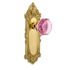 Nostalgic Warehouse 722706 Victorian Plate Single Dummy Waldorf Pink Door Knob in Unlaquered Brass