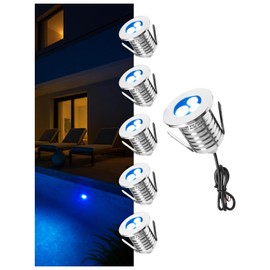 MALORY 3W Inground Pool Lights, Full Stainless Steel Low Voltage LED Underwater Swimming Pond Light Blue 250 lumens IP68 Waterproof Fountain Accessories Landscape Lights (6-Packs Blue)