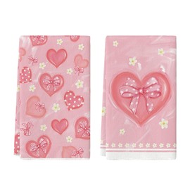 Artoid Mode Pink Bow Tie Heart Flower Valentine's Day Kitchen Towels Dish Towels, 18x26 Inch Farmhouse Wedding Decoration Hand Towels Set of 2