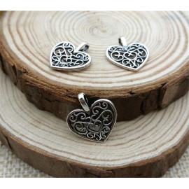 8 pcs New VINTAGE FILIGREE HEART DESIGN Charm Tibetan Silver 17 x 15mm FREE SHIP
