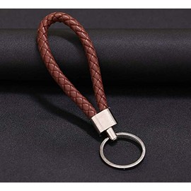 2pcs of Brown Braided Faux Leather Strap Keyring Keychain Car Key Chain Ring Key Fob