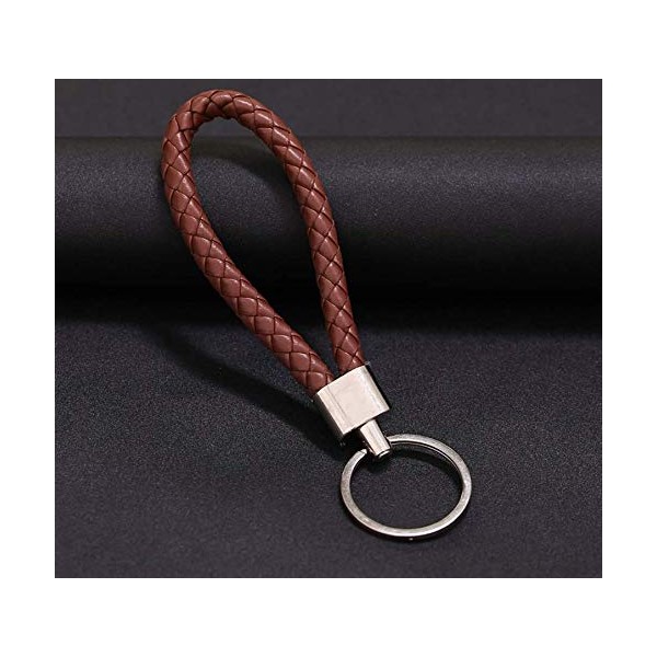 2pcs of Brown Braided Faux Leather Strap Keyring Keychain Car
