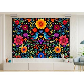 Hajmsug Mexico Floral Tapestry 60X40 Inch Boho Flowers Bird Mexican Ethnic Pastel Plant Traditional Aesthetic Wall Art Tapestry Wall Hanging for Bedroom Living Room