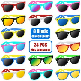 AGGKKY Kids Sunglasses Bulk, 24 Pack Kids Sunglasses Party Favors, Neon Kids Sunglasses Bulk for Boys Girls with UV400 Protection, Birthday Party, Goody Bag Favors, Beach Pool Party Favors