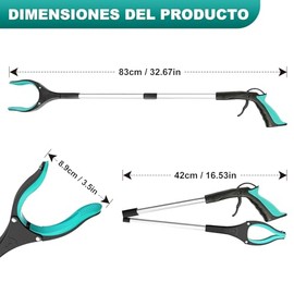 Pinzas de Extensión 2 Piezas con Cabezal Magnético 360° y Mordazas Antideslizantes, Herramienta de Alcance Plegable para Ejercitador Adulto Mayor, Recogedor de Basura para Jardín y Hogar