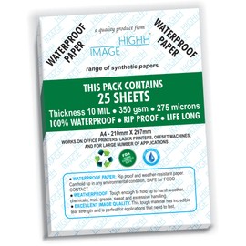 Waterproof Paper | 25 Sheets, Thickness 350 GSM, 225 LB, 275 MICRONS Synthetic Paper, A4 from HIGHH Image | Print with Laser Printers